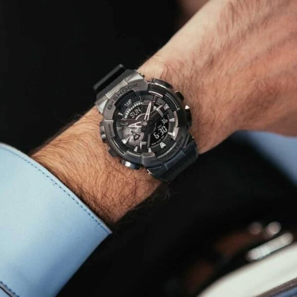 NWT G-Shock Men's Analog-Digital Black Resin Strap 52mm, GM110-1A Black & Silver - Picture 2 of 5